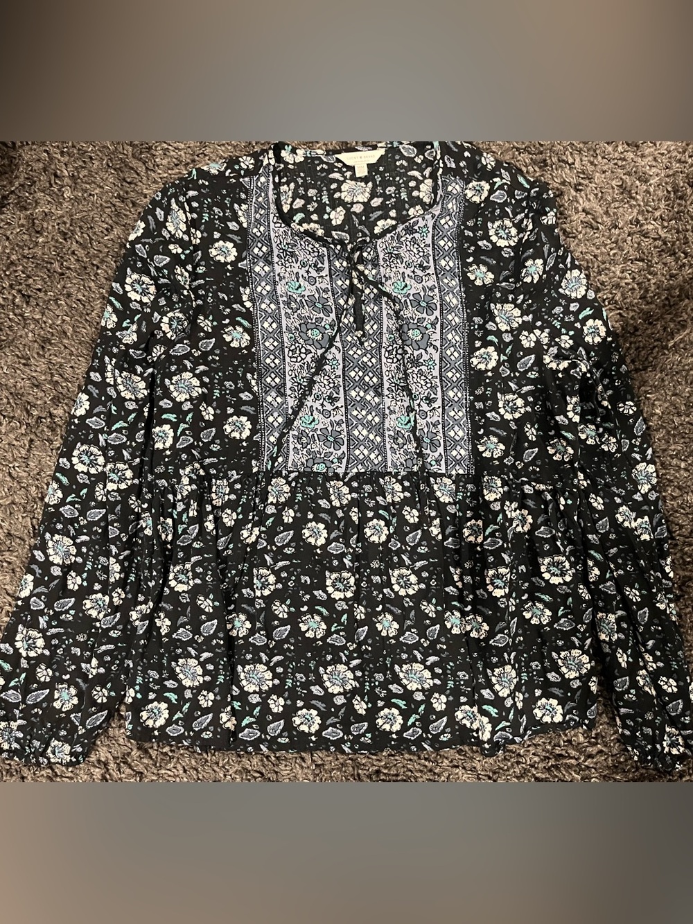 Women’s Lucky Brand Long Sleeve Peasant Blouse Size Medium Boho Chic NWOT